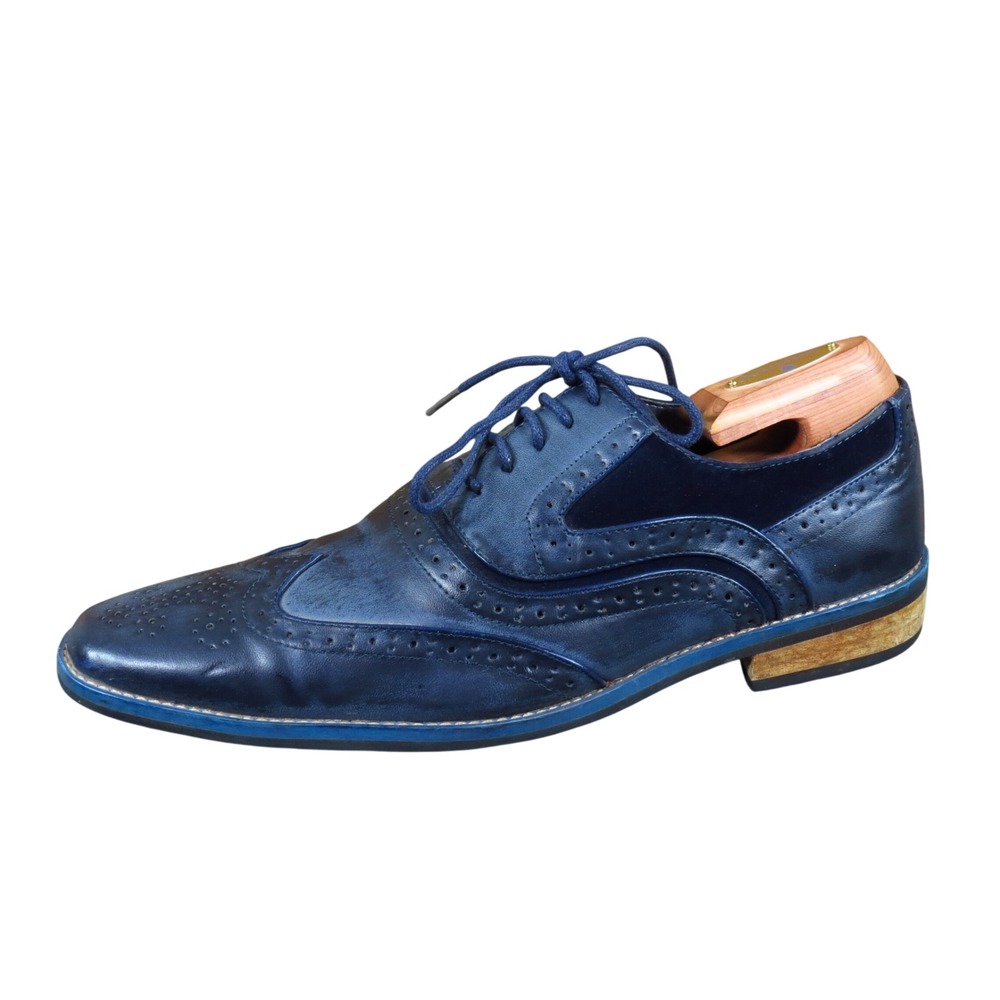 Amali 054872 Mens Wingtip Oxford Size 8 Formal Dress Shoe Navy Blue Synthetic
